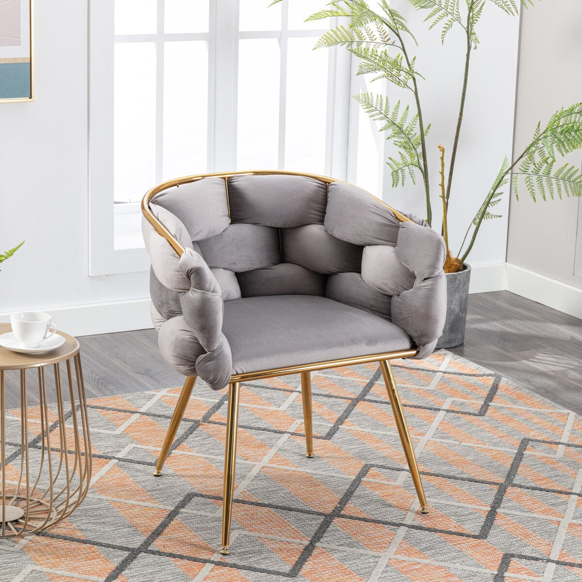 Velvet Upholstery Accent Arm Chairs Leisure Single Sofa Side Chair Dining Chair with Gold-Plated Legs for Livingroom (Set of 2)