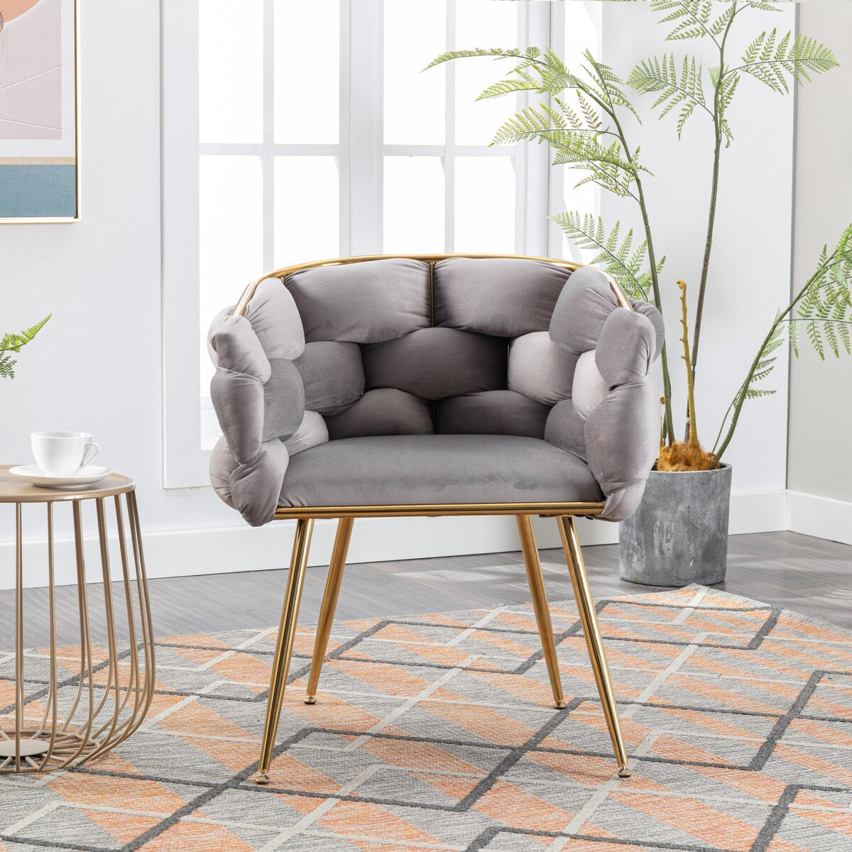 Velvet Upholstery Accent Arm Chairs Leisure Single Sofa Side Chair Dining Chair with Gold-Plated Legs for Livingroom (Set of 2)