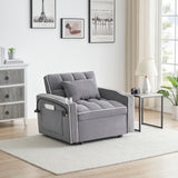 Velvet sofabed with side table,3-in-1 pull-out sofa with adjustable back,futon sofa,2 pockets,pillows,convertible single sofa