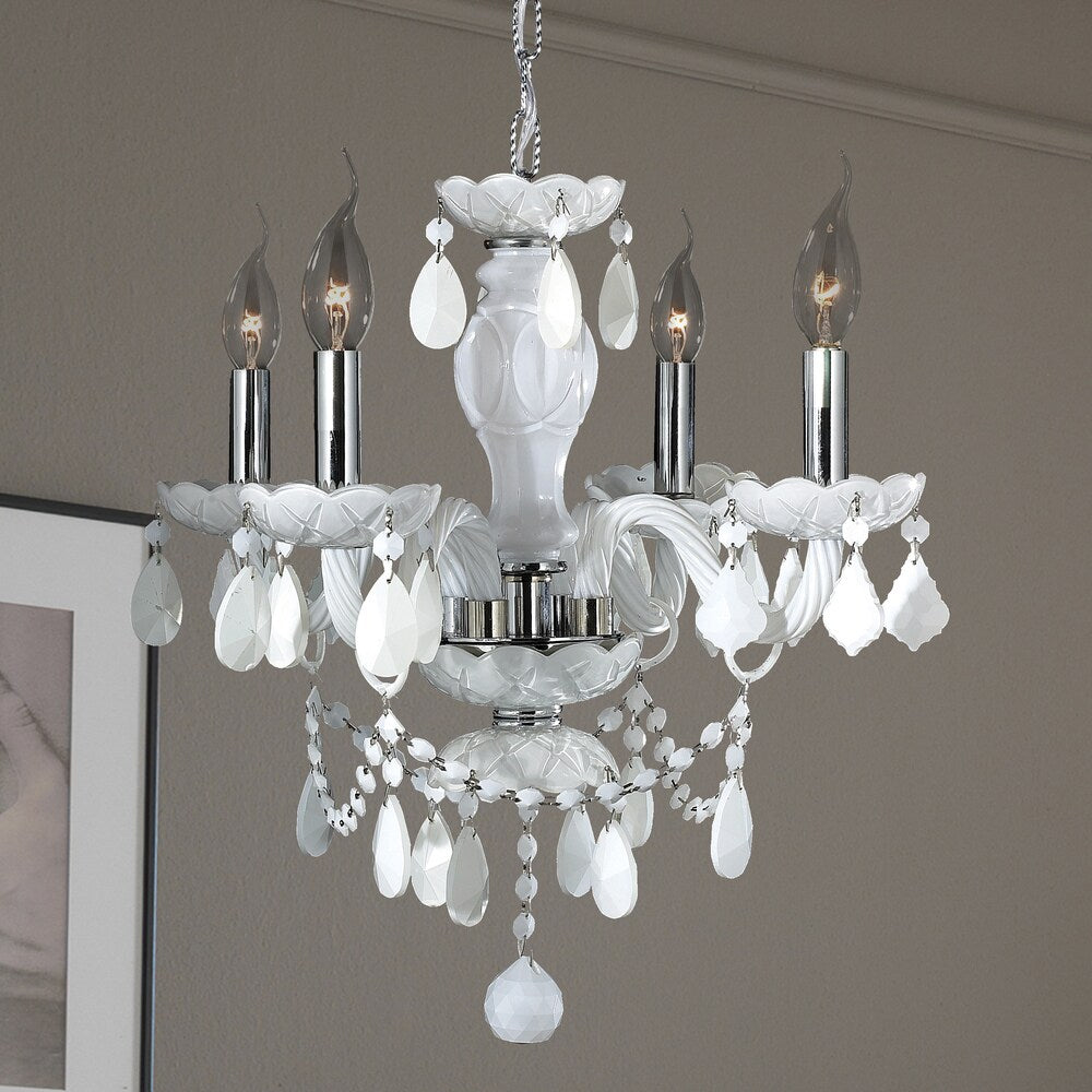 Venetian Italian Style 4 Light Chrome Finish and White Crystal Chandelier Medium 17" x 18"