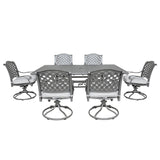 Ventura Cast Aluminum 7 Piece Rectangular Dining Set with 6 Swivel Rockers - N/A