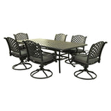Ventura Cast Aluminum 7 Piece Rectangular Dining Set with 6 Swivel Rockers - N/A
