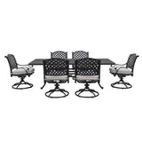 Ventura Cast Aluminum 7 Piece Rectangular Dining Set with 6 Swivel Rockers - N/A