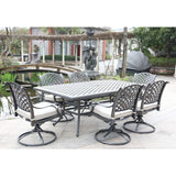 Ventura Cast Aluminum 7 Piece Rectangular Dining Set with 6 Swivel Rockers - N/A
