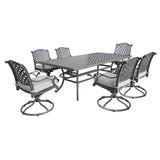 Ventura Cast Aluminum 7 Piece Rectangular Dining Set with 6 Swivel Rockers - N/A