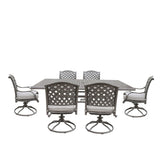 Ventura Cast Aluminum 7 Piece Rectangular Dining Set with 6 Swivel Rockers - N/A