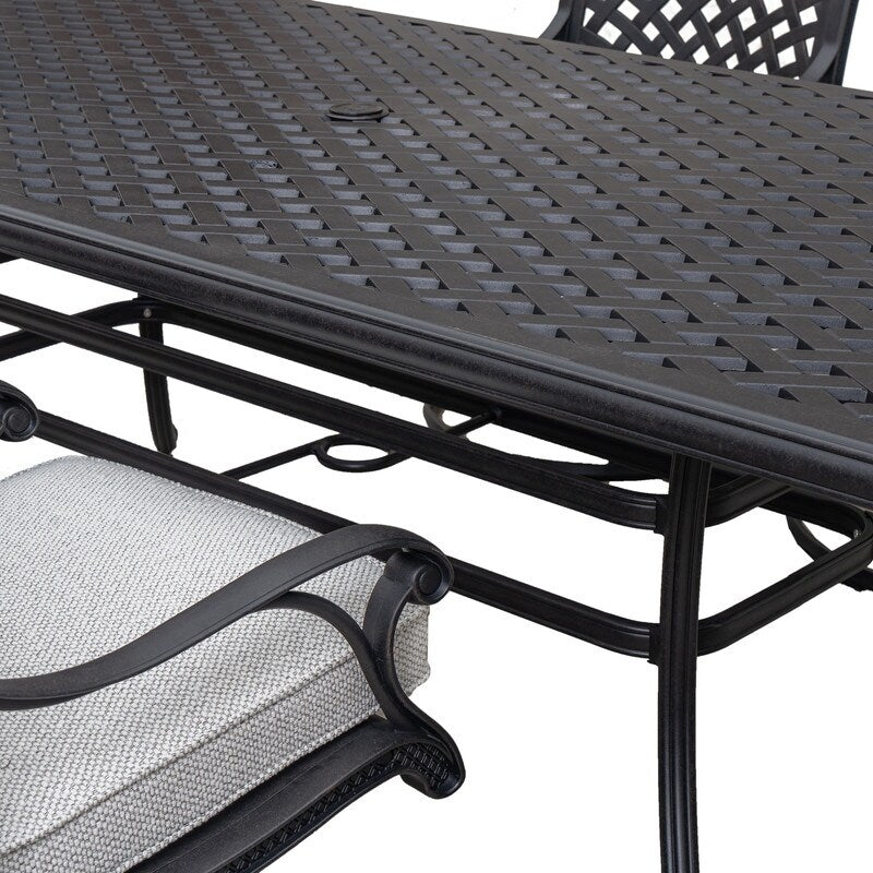 Ventura Cast Aluminum 7 Piece Rectangular Dining Set with 6 Swivel Rockers - N/A