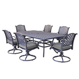 Ventura Cast Aluminum 7 Piece Rectangular Dining Set with 6 Swivel Rockers - N/A