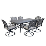 Ventura Cast Aluminum 7 Piece Rectangular Dining Set with 6 Swivel Rockers - N/A