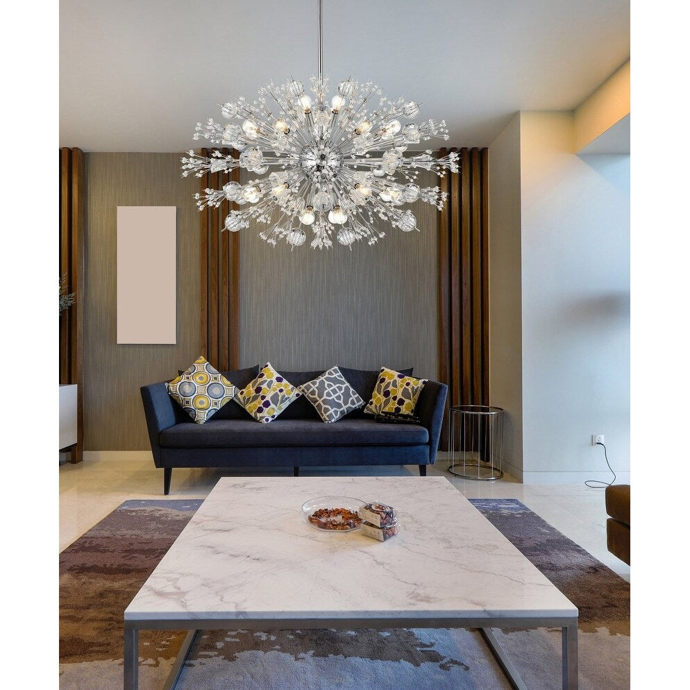 Vera 36 inch crystal starburst oval pendant in chrome - Exact Size
