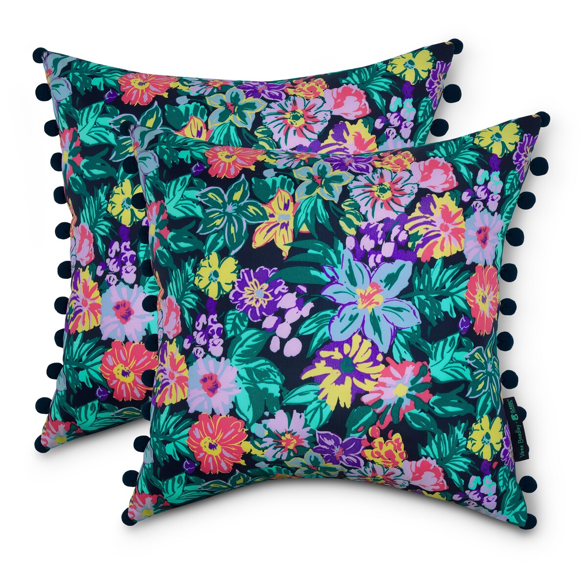 Vera Bradley by Classic Accessories Water-Resistant Accent Pillows, 18 x 18 x 8 Inch, 2 Pack