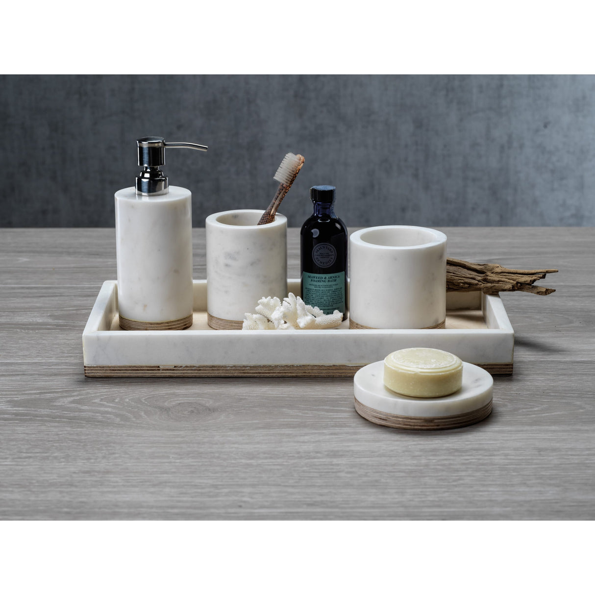 Verdi Marble & Balsa Wood Soap Dish - White
