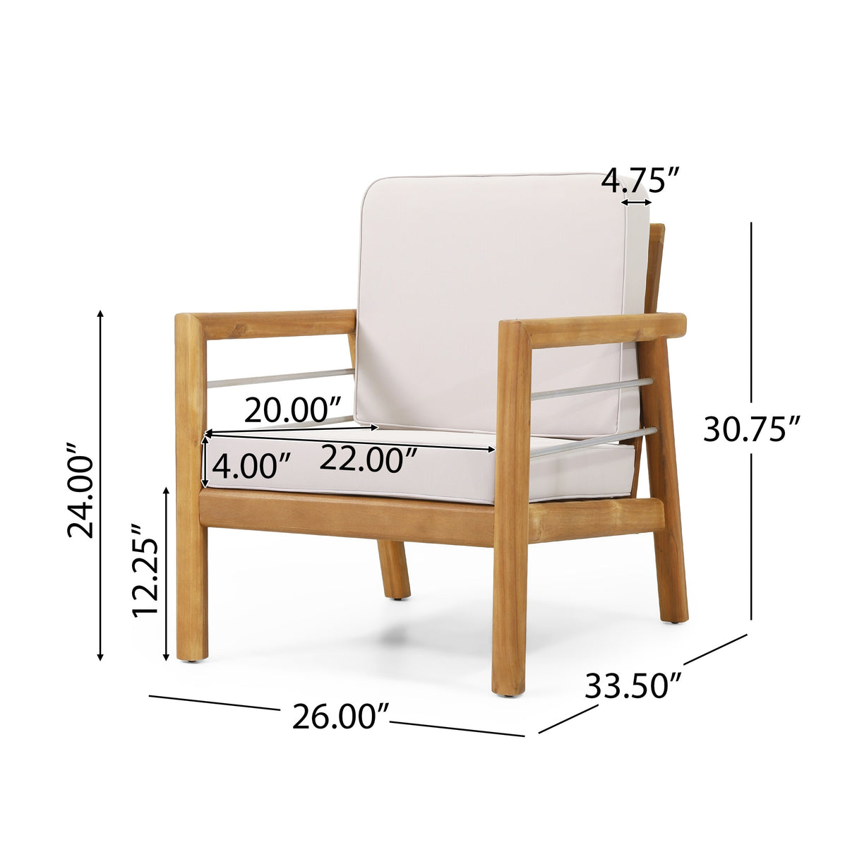Verdugo Acacia Wood Outdoor Club Chair with Cushions by Christopher Knight Home