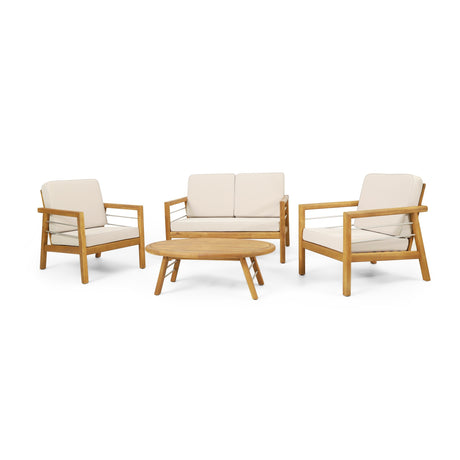 Verdugo Outdoor Outdoor Acacia Wood 4 Seater Chat Set with Cushions by Christopher Knight Home