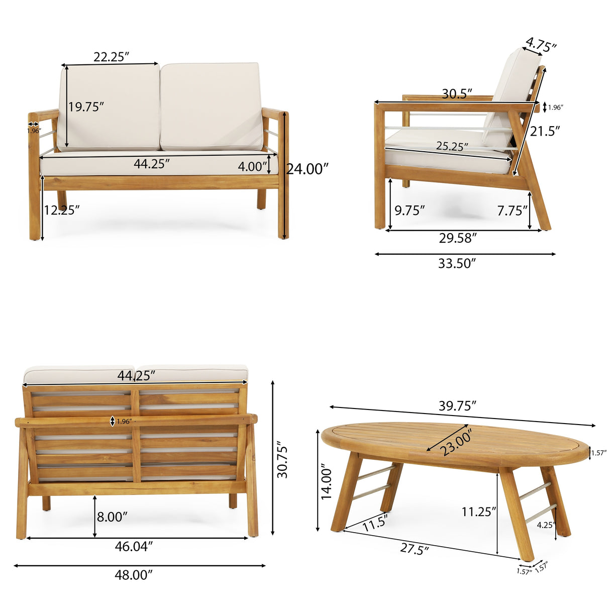 Verdugo Outdoor Outdoor Acacia Wood 4 Seater Chat Set with Cushions by Christopher Knight Home