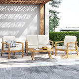 Verdugo Outdoor Outdoor Acacia Wood 4 Seater Chat Set with Cushions by Christopher Knight Home