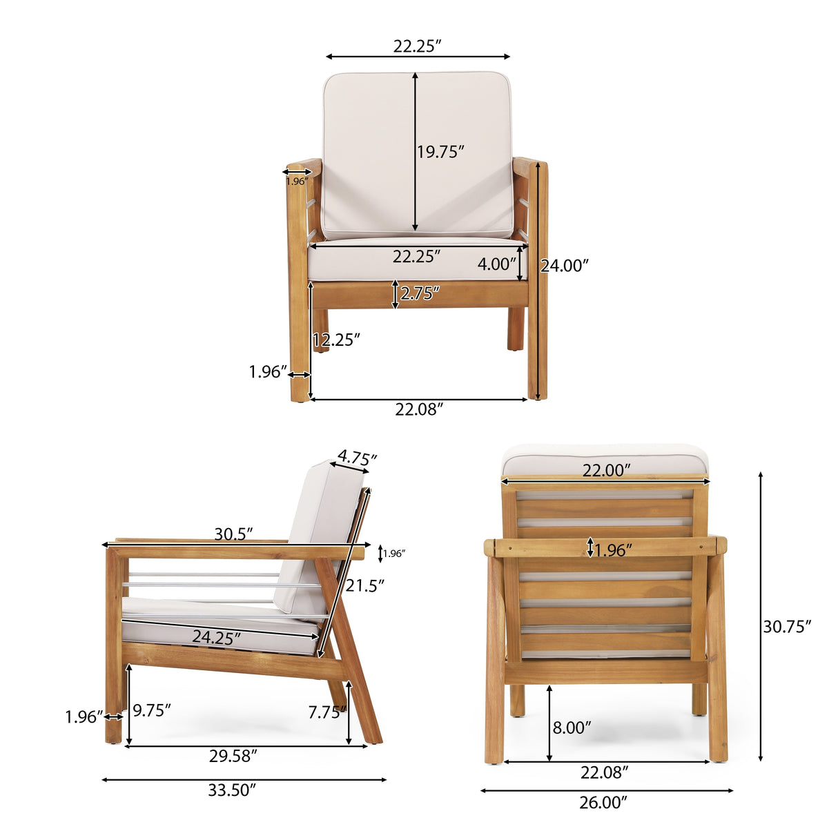 Verdugo Outdoor Outdoor Acacia Wood 4 Seater Chat Set with Cushions by Christopher Knight Home