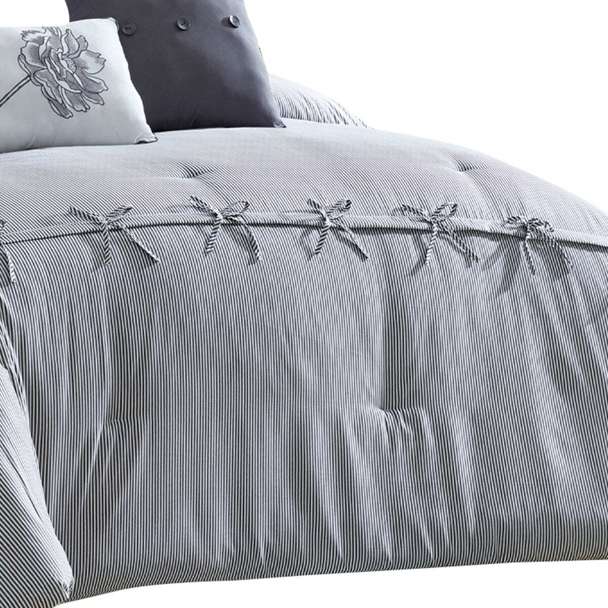 Veria 8 Piece King Comforter Set with Shoe Lace Design Accent The Urban Port, Gray