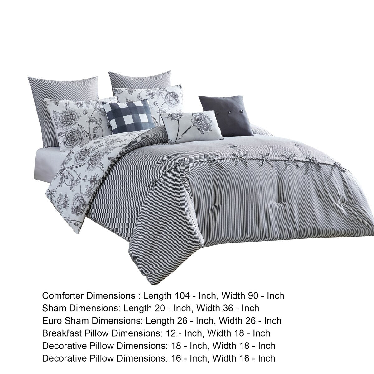 Veria 8 Piece King Comforter Set with Shoe Lace Design Accent The Urban Port, Gray