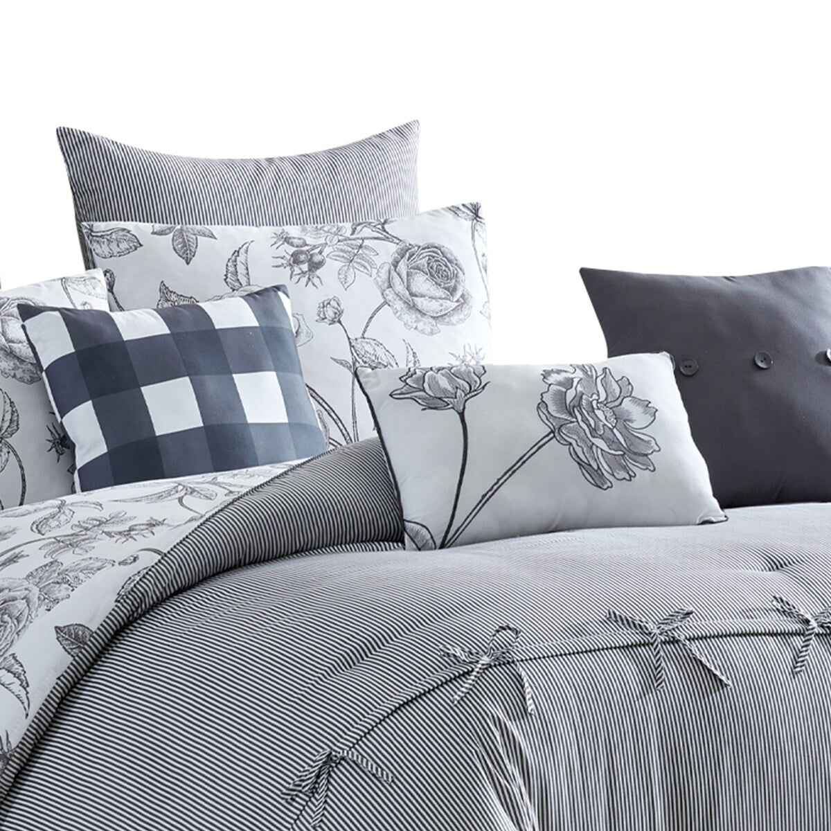 Veria 8 Piece King Comforter Set with Shoe Lace Design Accent The Urban Port, Gray