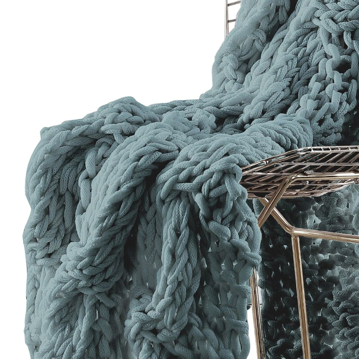 Veria Throw Blanket with Hand Knitted Acrylic Fabric The Urban Port, Blue