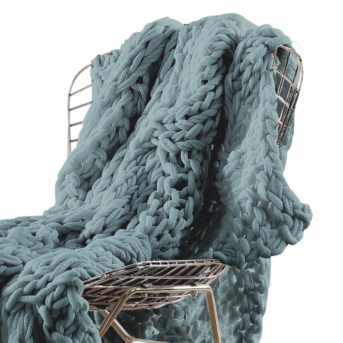 Veria Throw Blanket with Hand Knitted Acrylic Fabric The Urban Port, Blue