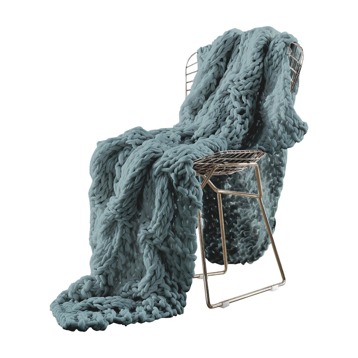 Veria Throw Blanket with Hand Knitted Acrylic Fabric The Urban Port, Blue