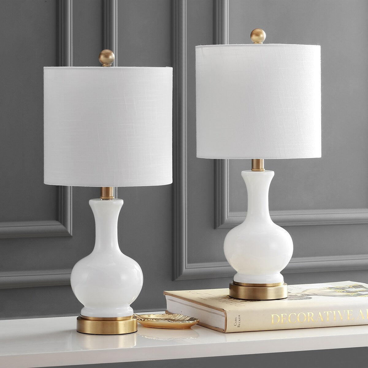 Vermont 22" Glass/Metal LED Table Lamp, White (Set of 2) by JONATHAN Y