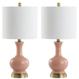 Vermont 22" Glass/Metal LED Table Lamp, White (Set of 2) by JONATHAN Y
