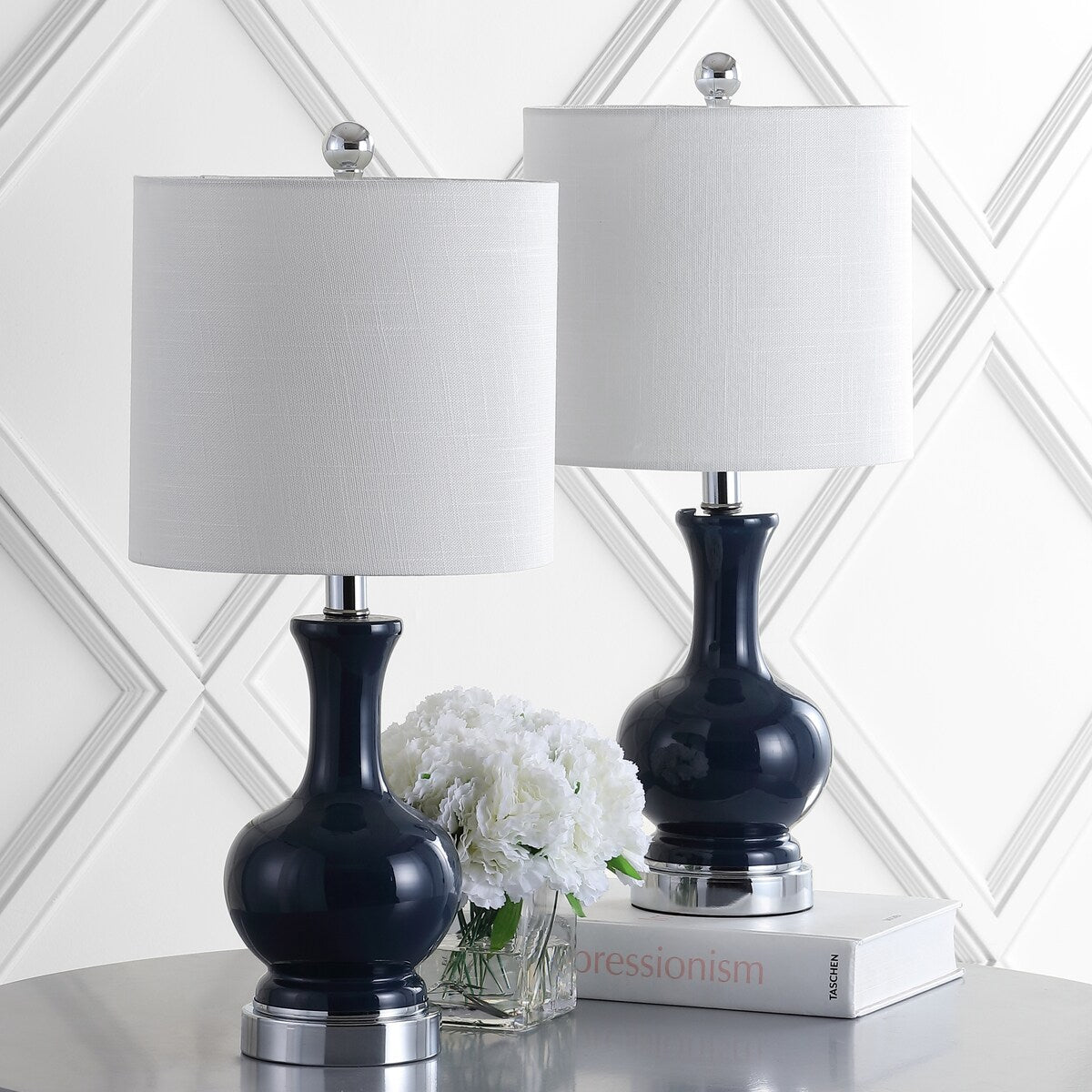 Vermont 22" Glass/Metal LED Table Lamp, White (Set of 2) by JONATHAN Y