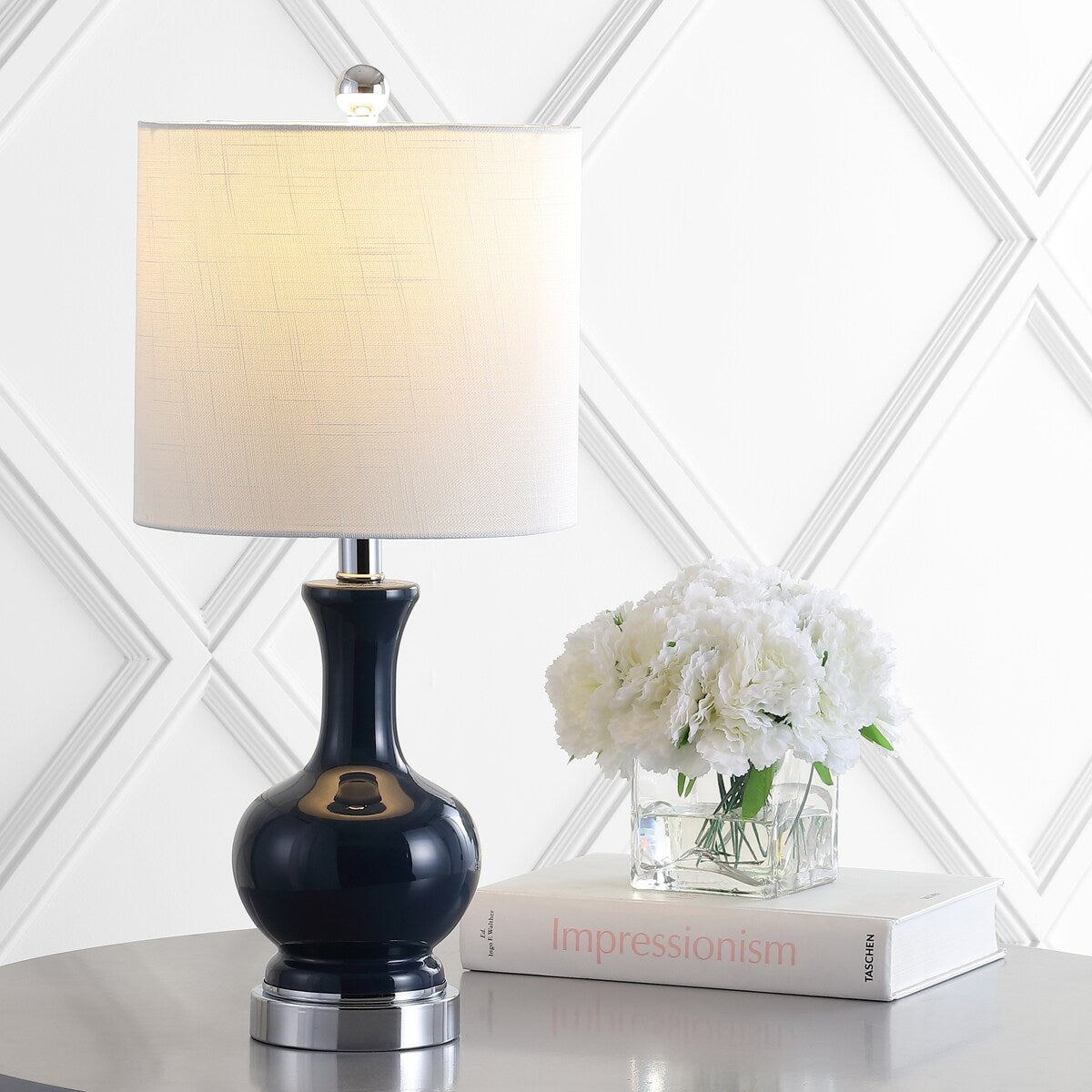 Vermont 22" Glass/Metal LED Table Lamp, White (Set of 2) by JONATHAN Y