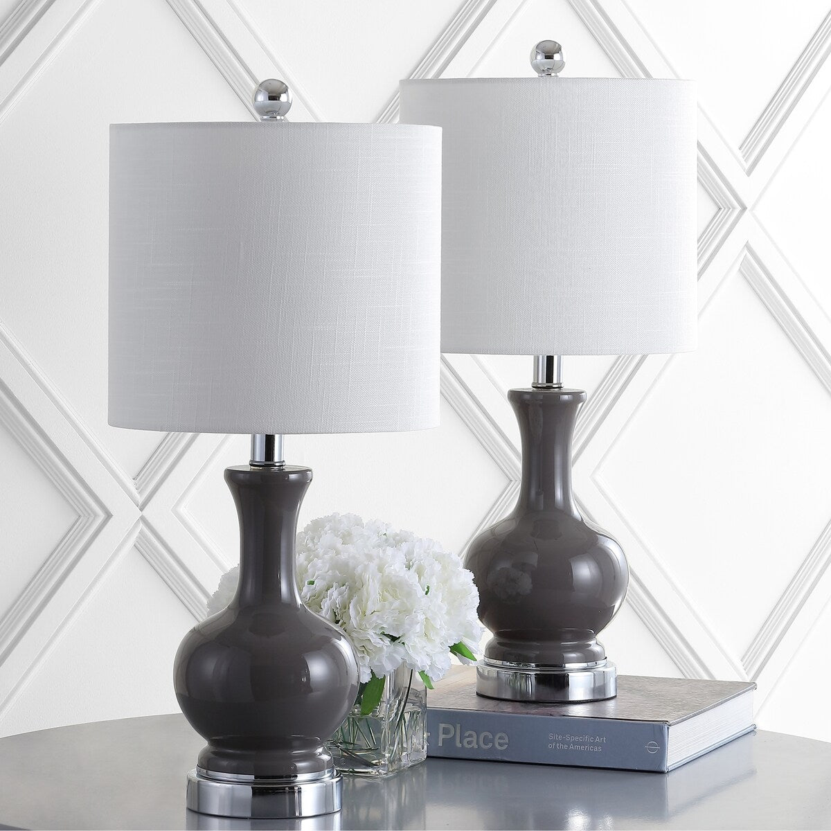 Vermont 22" Glass/Metal LED Table Lamp, White (Set of 2) by JONATHAN Y