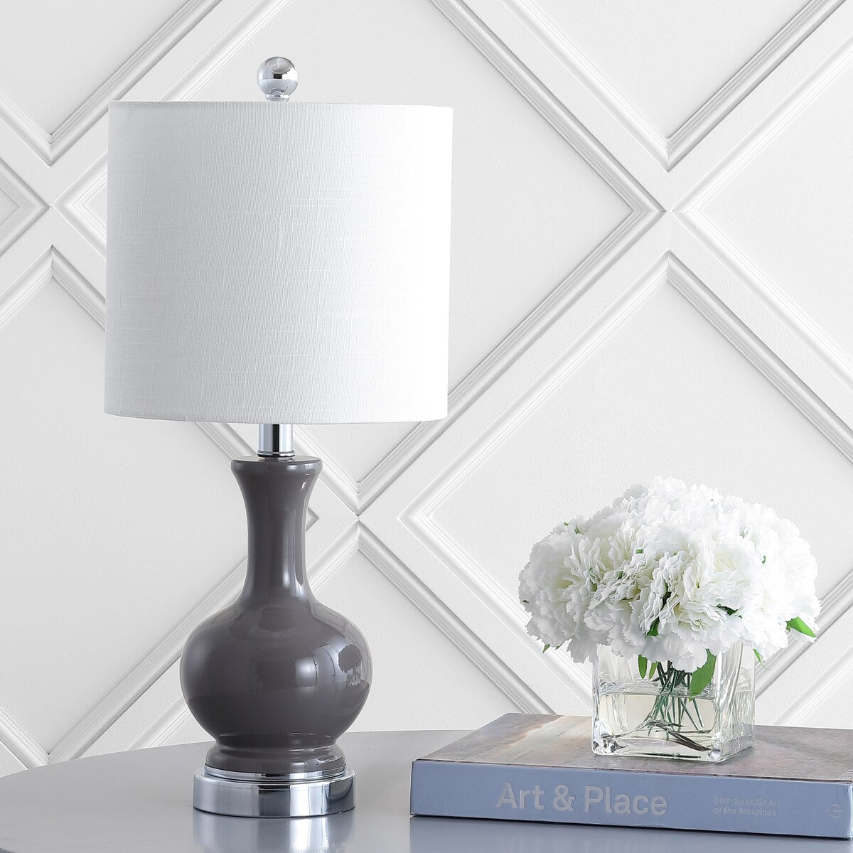 Vermont 22" Glass/Metal LED Table Lamp, White (Set of 2) by JONATHAN Y
