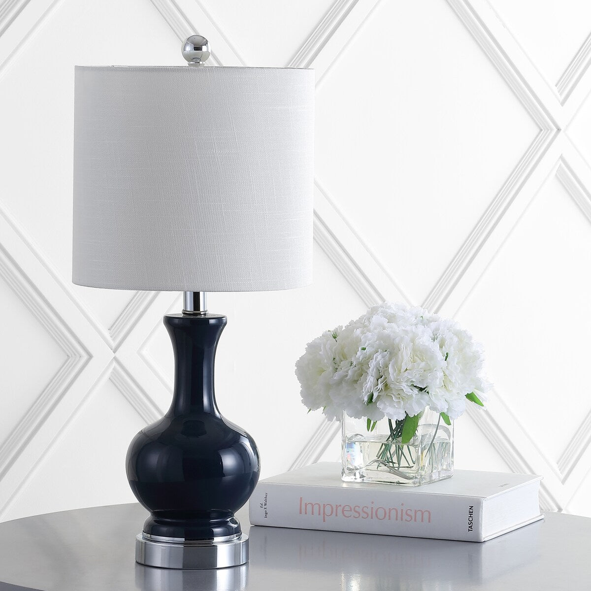 Vermont 22" Glass/Metal LED Table Lamp, White (Set of 2) by JONATHAN Y
