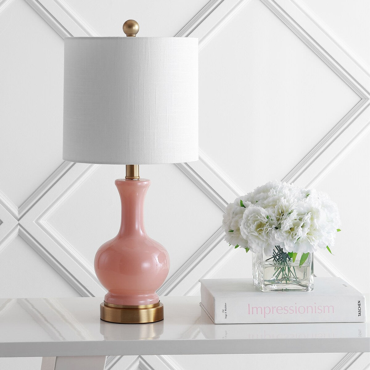 Vermont 22" Glass/Metal LED Table Lamp, White (Set of 2) by JONATHAN Y