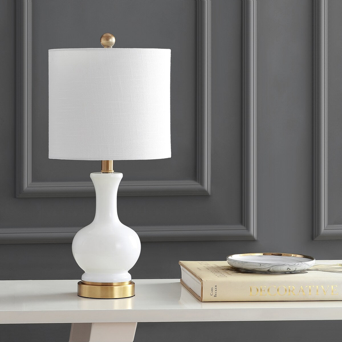 Vermont 22" Glass/Metal LED Table Lamp, White (Set of 2) by JONATHAN Y