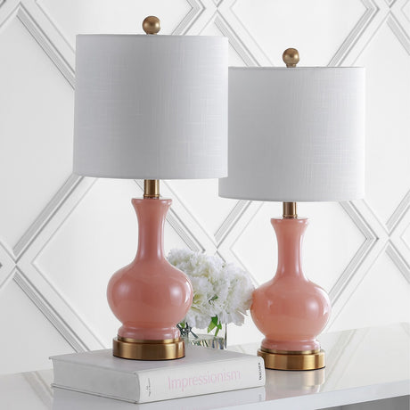 Vermont 22" Glass/Metal LED Table Lamp, White (Set of 2) by JONATHAN Y