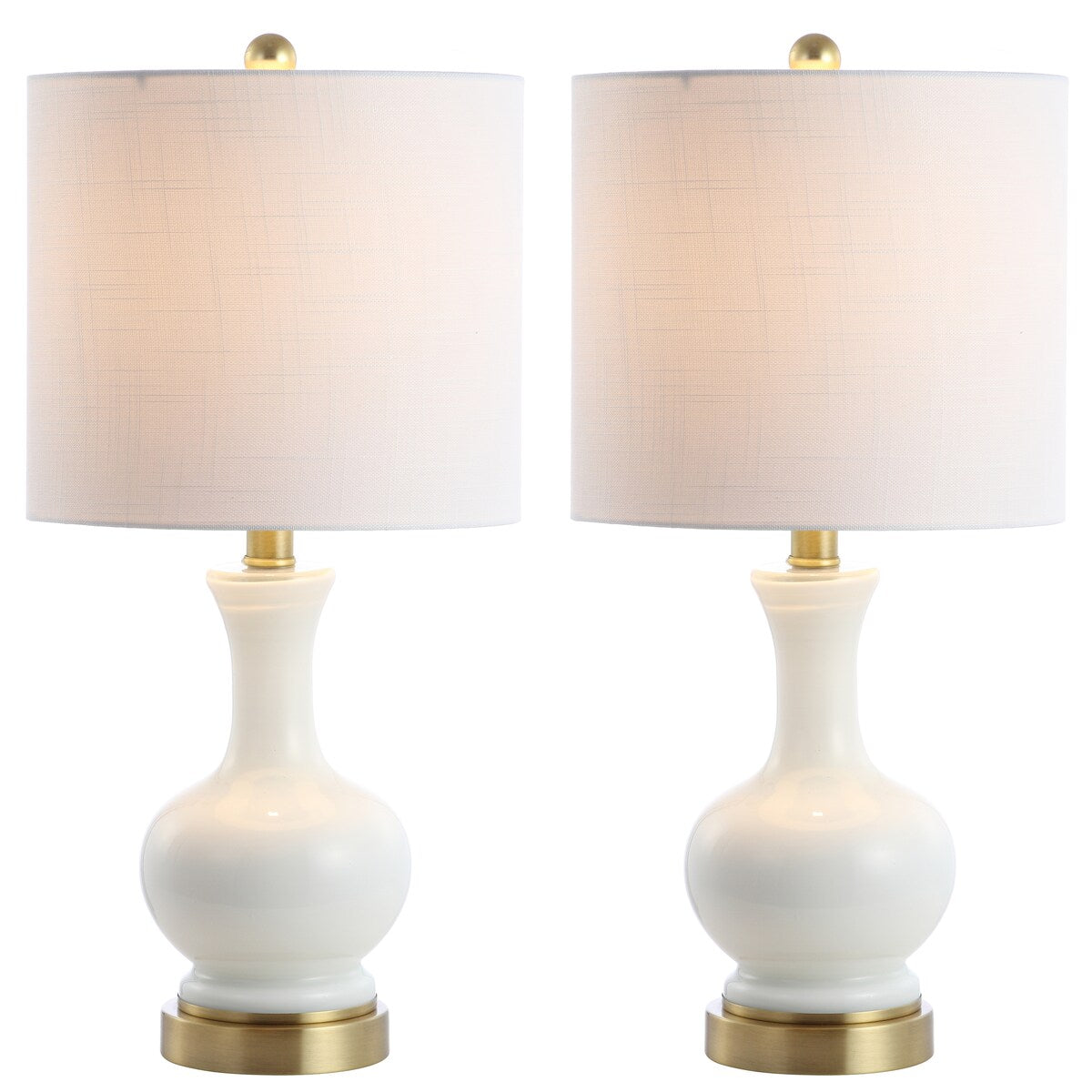 Vermont 22" Glass/Metal LED Table Lamp, White (Set of 2) by JONATHAN Y