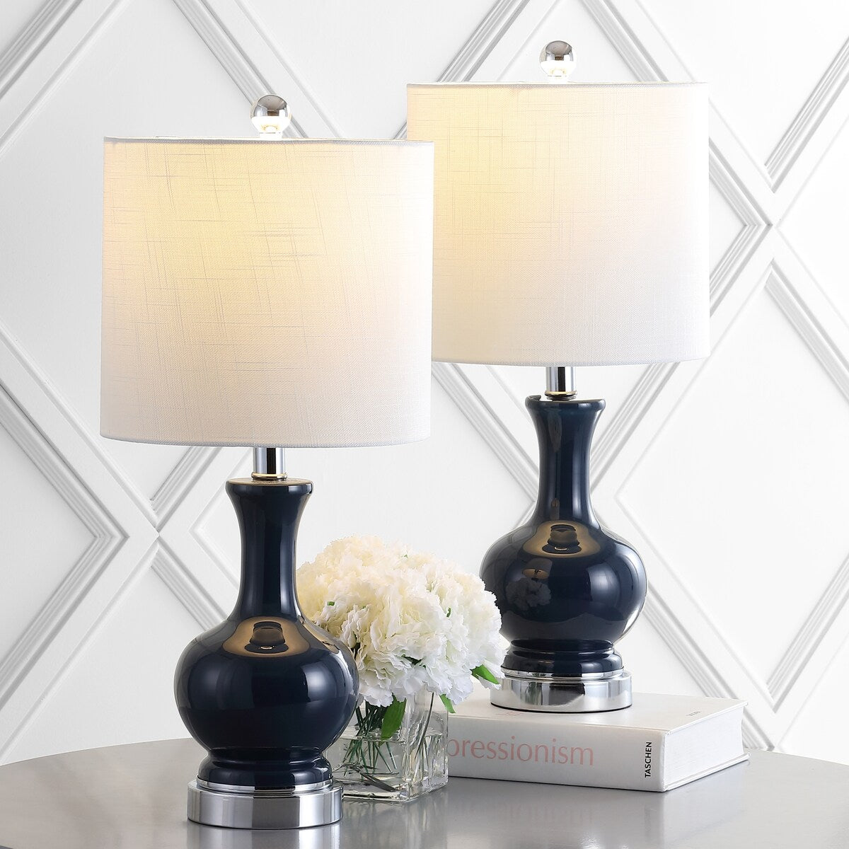 Vermont 22" Glass/Metal LED Table Lamp, White (Set of 2) by JONATHAN Y
