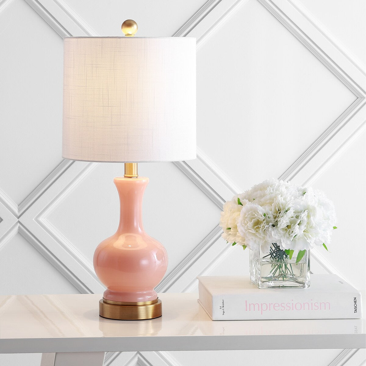 Vermont 22" Glass/Metal LED Table Lamp, White (Set of 2) by JONATHAN Y