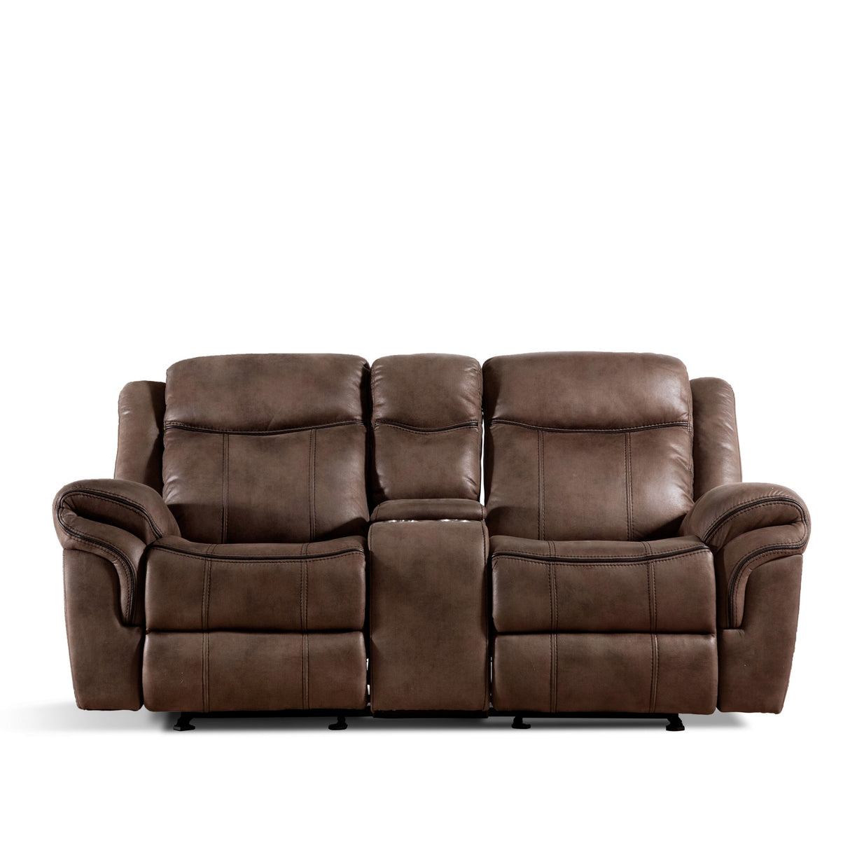Verne Brown Manual Microsuede Glider Reclining Loveseat with Center Storage Console