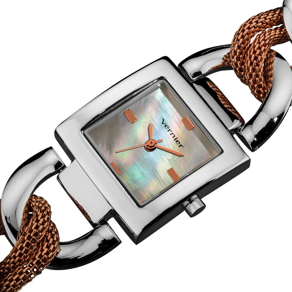 Vernier Ladies Mother of Pearl Dial Chain and Mesh Bracelet Fashion Watch