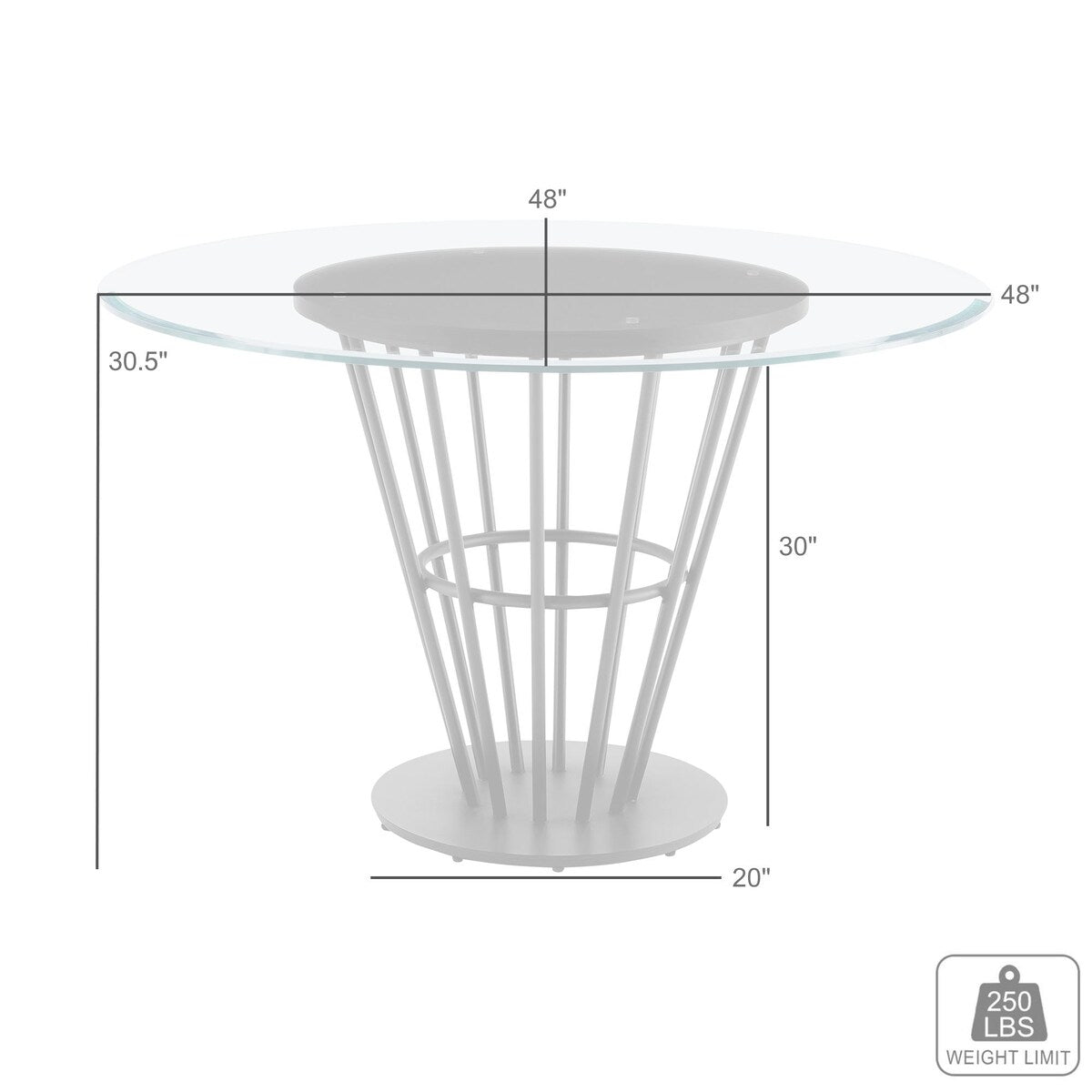 Veronica 48 inch Glass and Walnut Wood Round Dining Table with Metal Base