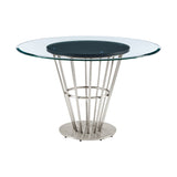 Veronica 48 inch Glass and Walnut Wood Round Dining Table with Metal Base
