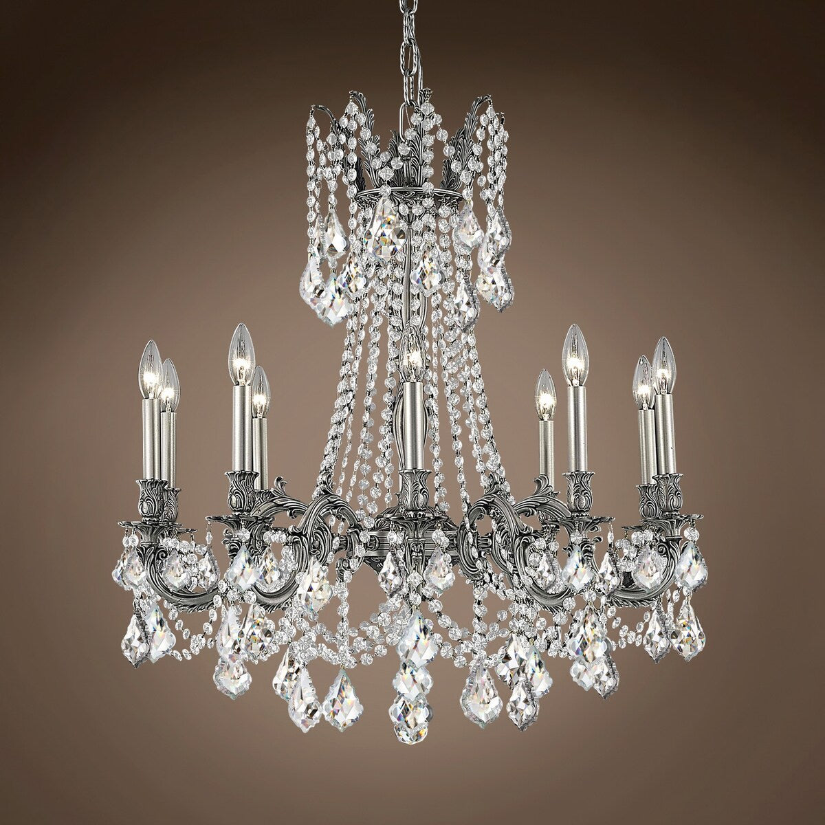 Versailles 10 Light Led 28" Pewter Chandelier With Clear European Crystals - 31.00