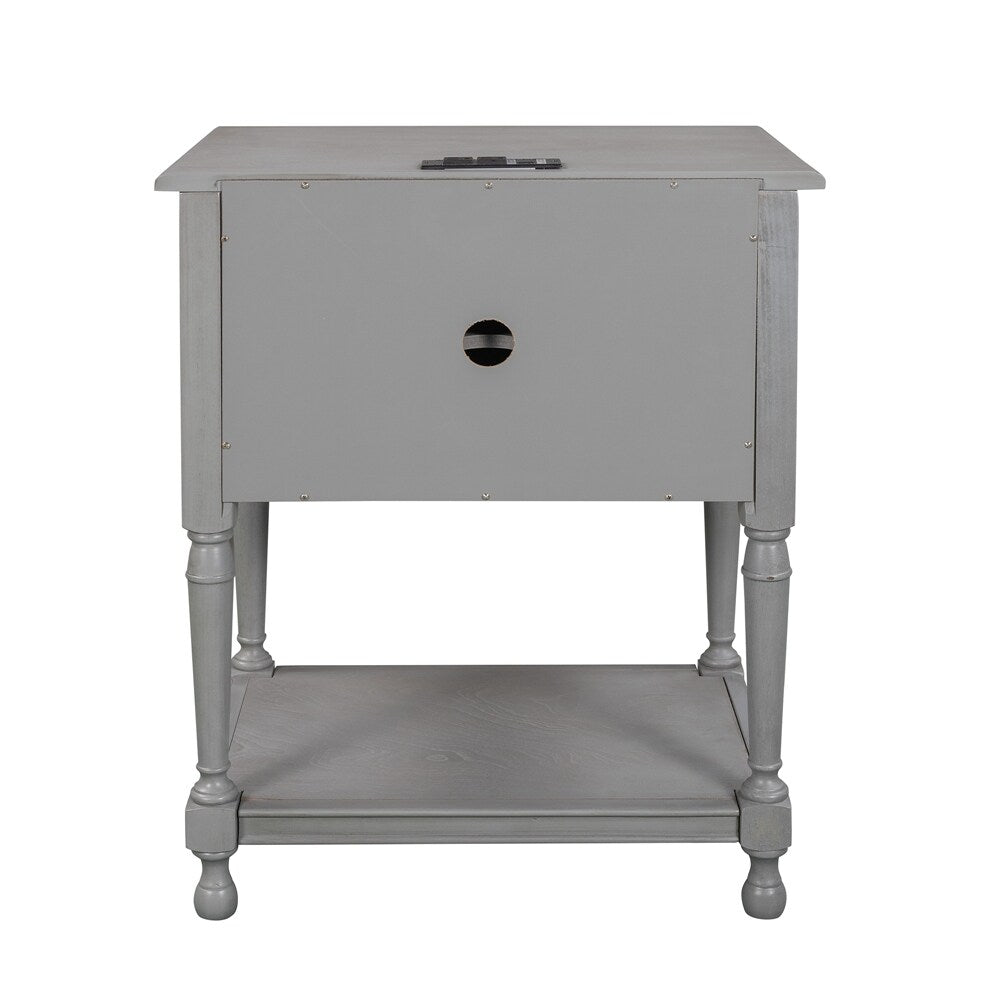 Versatile Nightstand with Cabinet USB Charging Design
