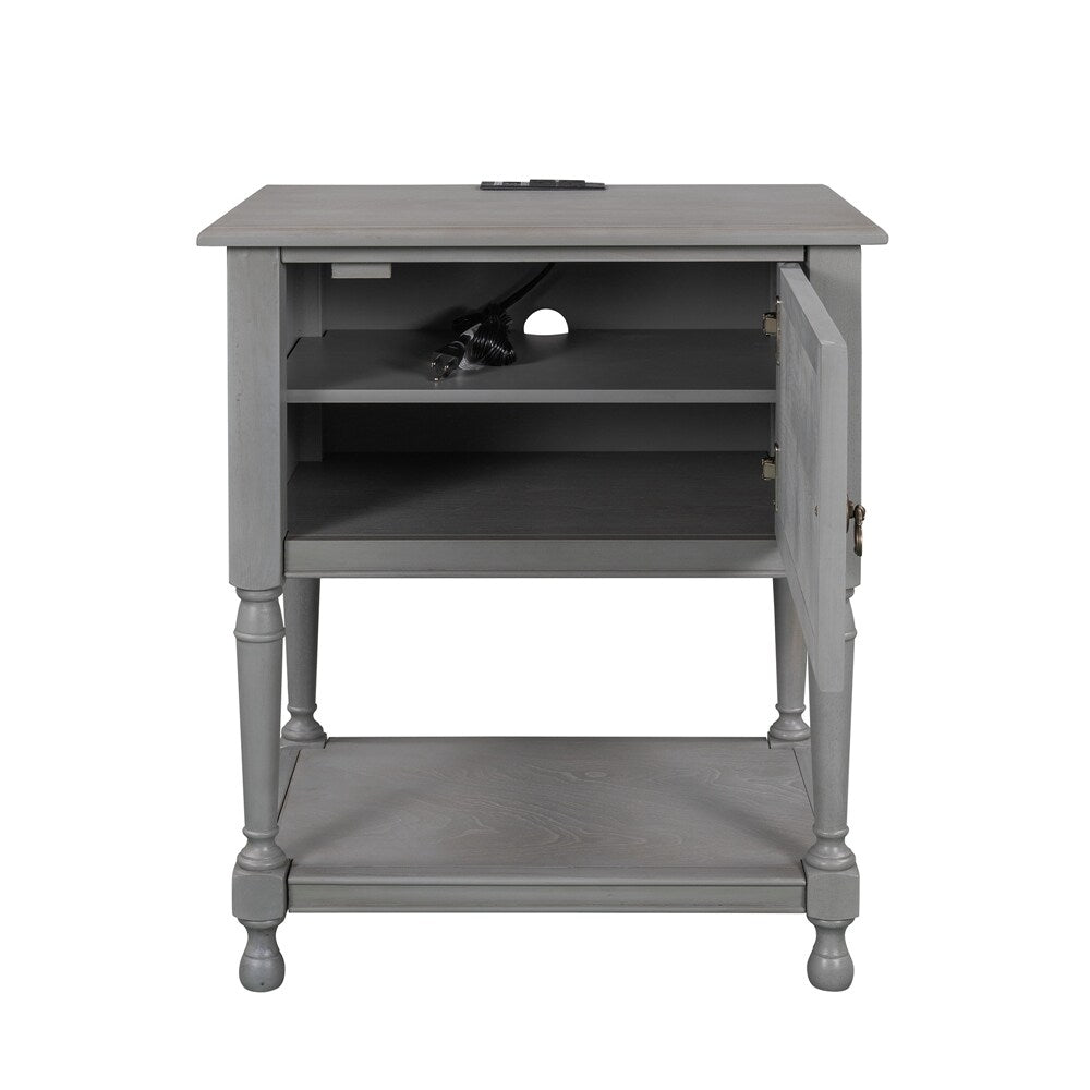 Versatile Nightstand with Cabinet USB Charging Design