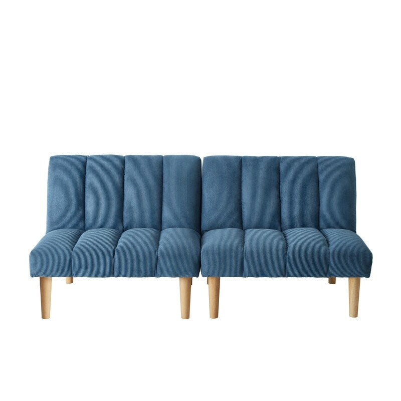 Versatility Corduroy Fabric Wooden Legs Convertible Sofa Bed, Blue