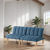 Versatility Corduroy Fabric Wooden Legs Convertible Sofa Bed, Blue