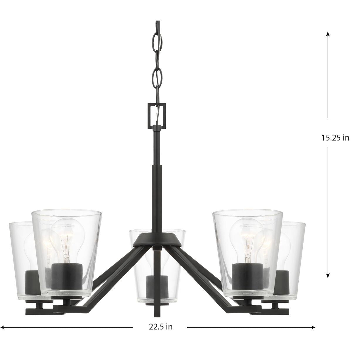 Vertex Collection Five-Light Matte Black Clear Glass Contemporary Chandelier - 22.5 in x 22.5 in x 15.25 in